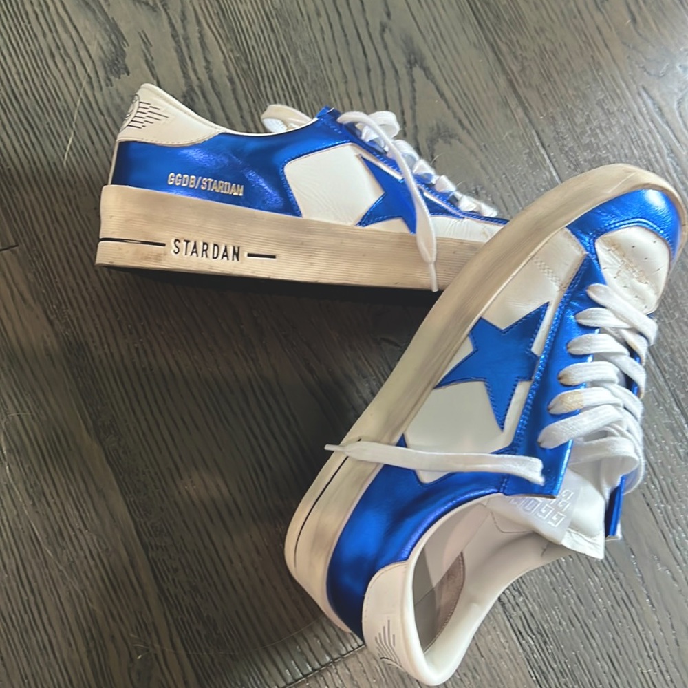 Golden goose white and metallic blue STARDAN sneakers